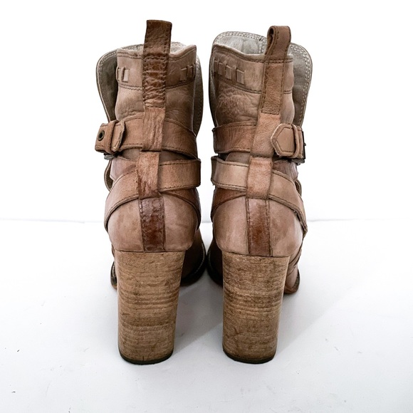 Free People Tan Leather Tall Strappy Buckle Ankle Boots - Picture 4 of 10